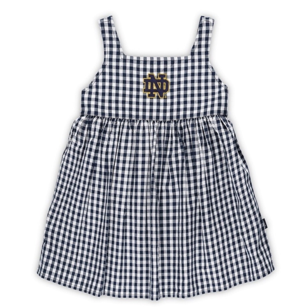 Garb Notre Dame Fighting Irish Girls Gingham Jumper Dress Navy Blue White ND